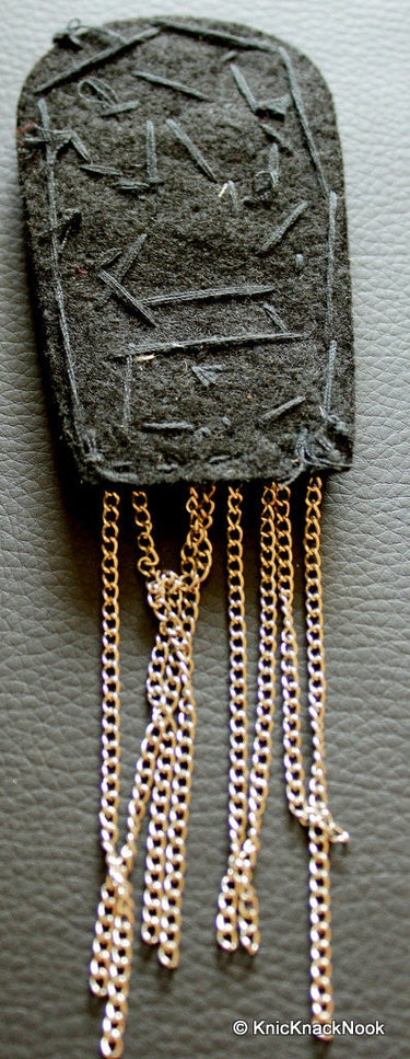 Black Felt Embellishment With Silver And Grey Crystal And Beads With Chain Dangles - 030315A208
